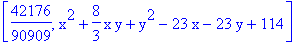 [42176/90909, x^2+8/3*x*y+y^2-23*x-23*y+114]